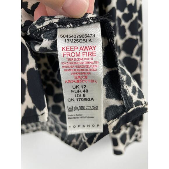 Topshop Black and White Giraffe Print Collared Blouse - Size 8 - Picture 6 of 8